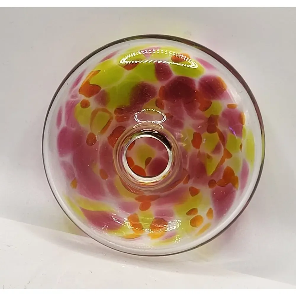 Hand Blown Art Glass Bud Vase Pink Yellow Controlled Bubble - Picture 4 of 4
